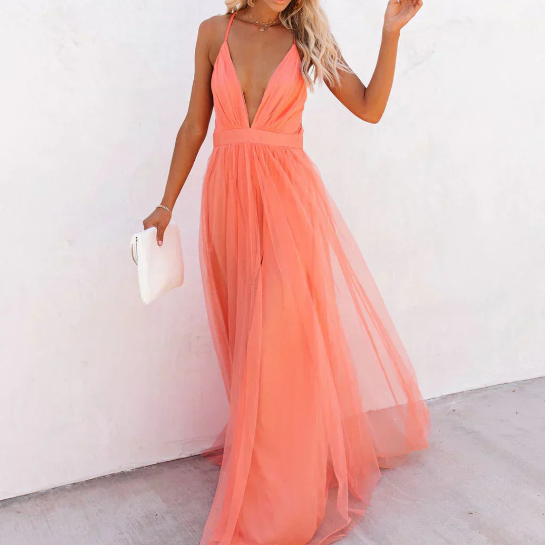 Vestido largo Alina de noche en color coral