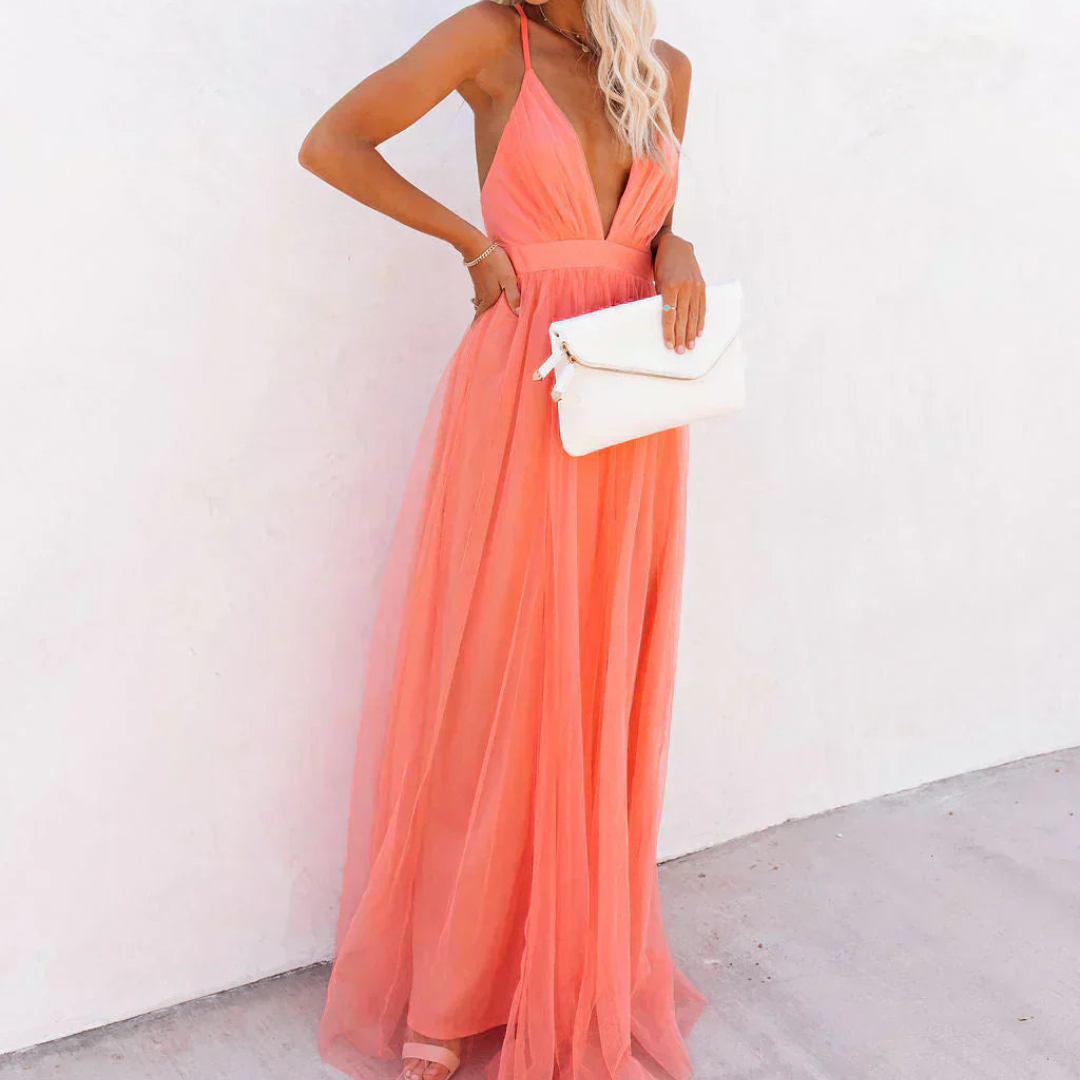 Vestido largo Alina de noche en color coral