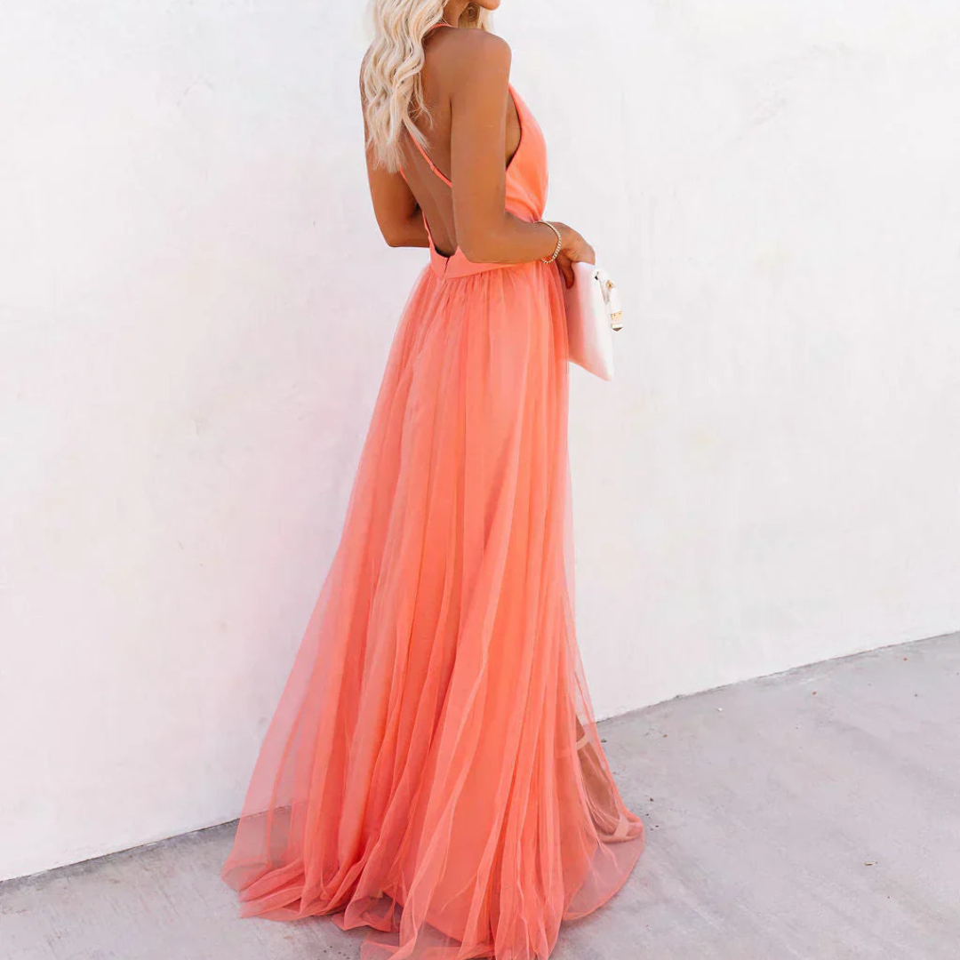 Vestido largo Alina de noche en color coral