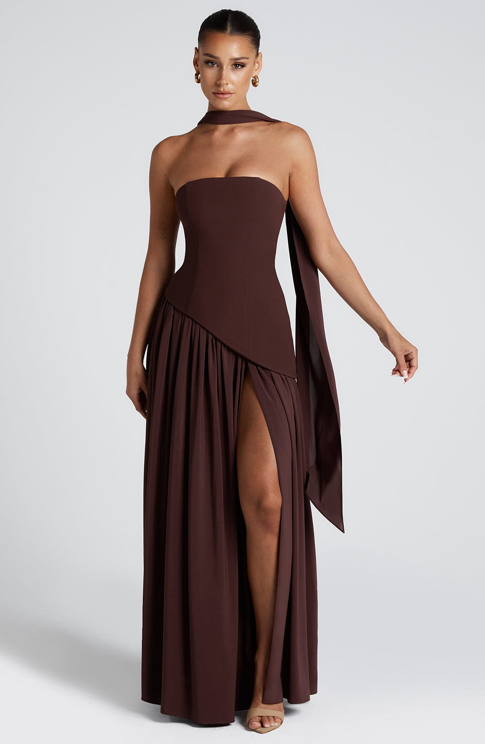 Sculpted Strapless Flow Maxi Dress