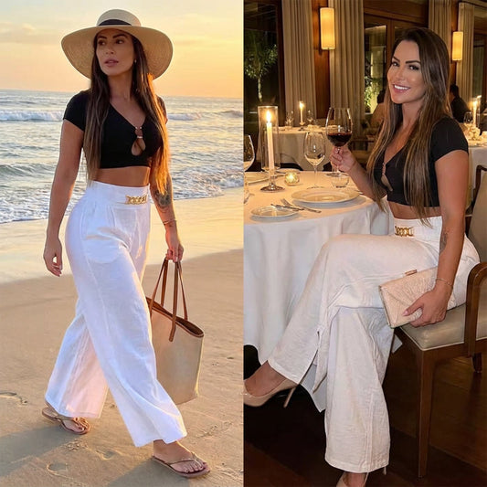 Pantalones de cintura alta con detalle en el cinturón