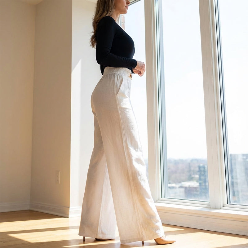 Pantalones de cintura alta con detalle en el cinturón